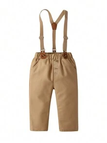 SHEIN 年輕男孩白色長袖襯衫搭配卡其色褲子正裝套裝 - 白色 - 查看 8