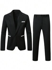 Manfinity Mode Men Single Button Blazer & Suit Pants - Black - View 4