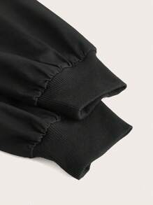SHEIN Girlism Tween Girl Loose Casual Solid Color Baseball Jacket With Long Sleeves And Zipper Closure - Black - View 4