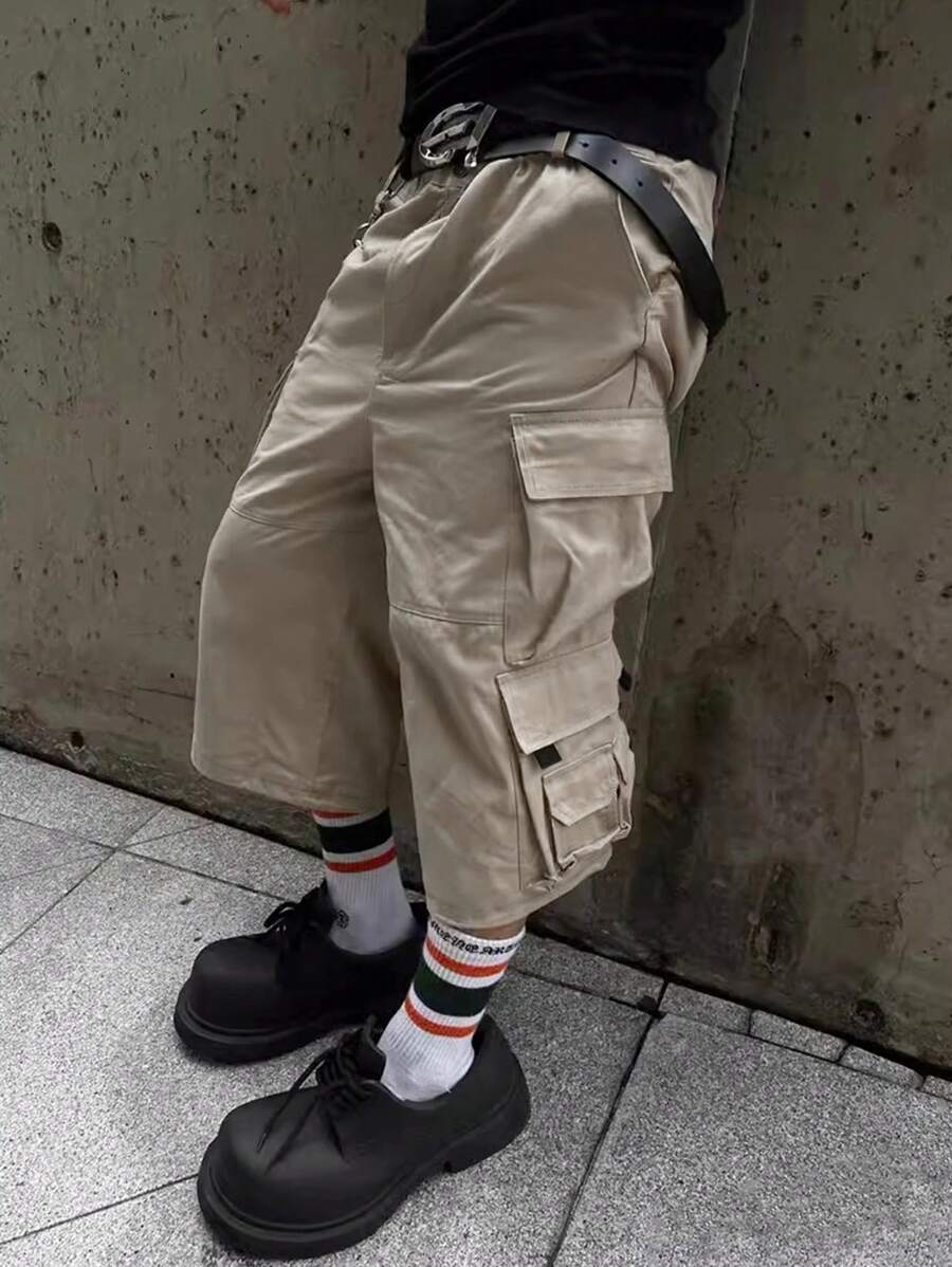 Manfinity Roghcode 男士純色簡約日常褲 - 卡其色 - 查看 1