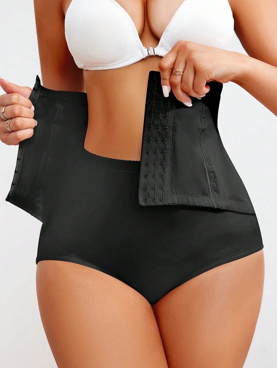 Panty moldeador de gancho y ojo para mujer en color sólido
