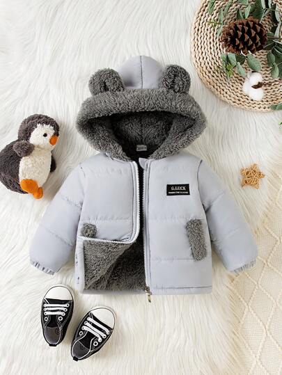 SHEIN Vintaside Kids Baby Boy Hooded Velvet Warm Coat, 2024 Winter Collection, Simple Yet Fashionable, Windproof, Comfortable, For Christmas
