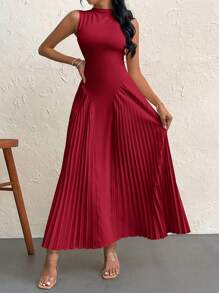 Firerie 女性優雅百褶A字修身連身裙