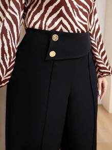 Modelyn 加號細節寬腿褲 - 黑色 - 查看 7