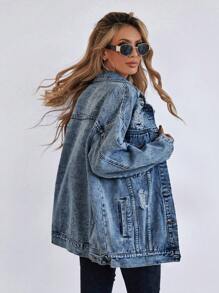 SHEIN Frenchy Cazadora mezclilla desgarro de hombros caídos