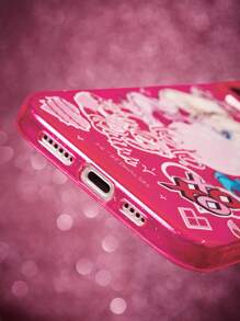Harley Quinn X SHEIN Cartoon Characters And Letters Printed Translucent Pink Painted Phone Case,Compatible With IPhone - Pink - View 7