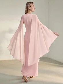 MOTF PREMIUM Vestido con detalles de pedrería, mangas con reloj estilizado y abertura en el muslo - Rosa - Ver 5