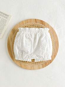 Cozy Pixies Baby Girl Màu trắng rỗng thêu ren trang trí nơ thắt lưng co giãn, quần thường ngày mùa hè, phù hợp và linh hoạt, thích hợp cho gia đình, du lịch và kỳ nghỉ - trắng - Xem 2