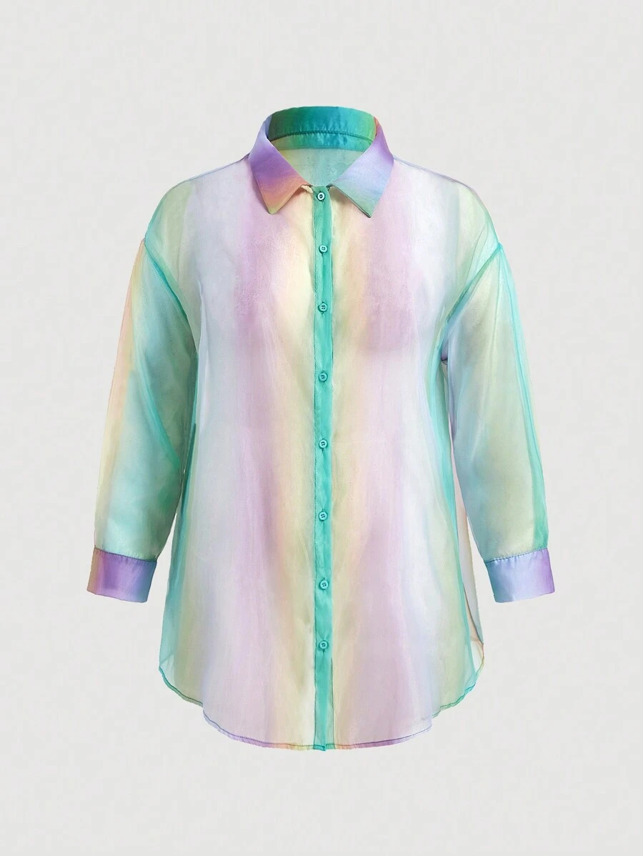 SHEIN MOD 春夏款漸層下擺連肩襯衫 - 彩色 - 查看 1