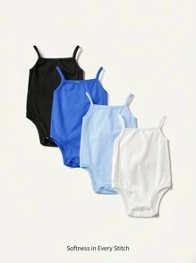 Cozy Pixies 4入組針織柔軟親膚實色連體衣套裝，適用於女嬰 - 藍色 - 查看 13