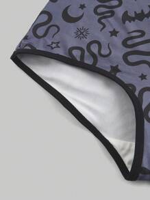 ROMWE 5pcs/Set Gothic Style Skeleton, Snake, Cross Pattern Knitted Lace Trim Panties - Black - View 12