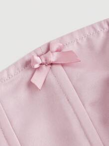 SHEIN MOD Áo thun nữ có nơ màu hồng dễ thương hình tam giác xương cá viền Plus Size - Hồng - Xem 3