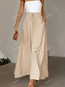 Plus Paperbag Waist Knot Front Wide Leg Pants