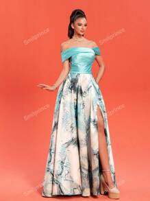 Nuovo stile elegante abito da cocktail/sera per nobildonna, spalle scoperte, da cerimonia, per balli, matrimoni, cene, lauree