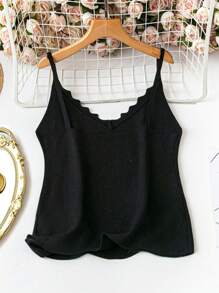 SHEIN Clasi Plus Size Women's Fashionable Solid Color Asymmetrical Neckline Knit Top - Black - View 2