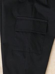 SHEIN Baby Boy Casual Solid Color Pants With Pockets And Elastic Waistband, Suitable For Spring And Summer - Black - View 4