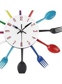 不锈钢餐具北欧风格厨房餐厅个性化金属创意客厅挂钟，简约艺术石英钟，家居装饰，房间装饰礼物生日毕业钟挂钟