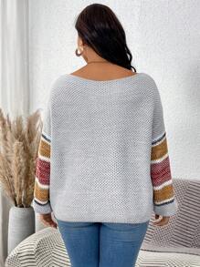 SHEIN LUNE Plus Colorblock Drop Shoulder Sweater - Multicolor - View 2