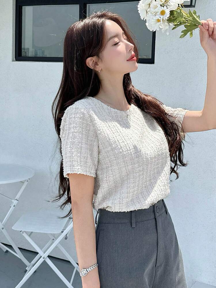 Solid Round Neck Short Sleeve Tee For Summer