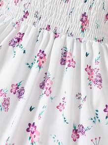 Vestido de verano sin mangas con cuello cuadrado e impresión floral para niñas pequeñas - Blanco - Ver 4