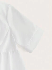 SHEIN Casual Solid Woven Short Sleeve Loose Maternity Shirt With Open Front - White - View 10