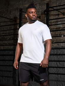 Gym Rark Camiseta esportiva de verão masculina Plus Size, estampada com letra do alfabeto, mangas curtas e gola redonda - Branco - Visão 3