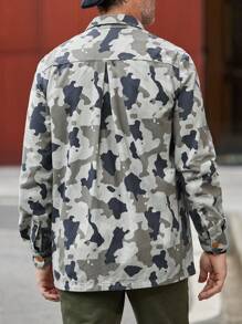 Manfinity Homme Men Camo Print Flap Pocket Denim Shirt - Army Green - View 2