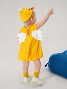 SHEIN 2 件装男婴可爱毛绒鸭子角色扮演服装套装，休闲 - 黃色 - 查看 2