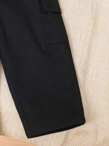 SHEIN Baby Boy Casual Solid Color Pants With Pockets And Elastic Waistband, Suitable For Spring And Summer - Black - View 5