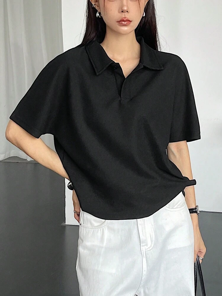 Women Business Casual Solid Short Sleeve Blouse