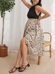 SHEIN Maternity Dalmatian Print Halter Dress For Summer