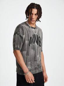 Manfinity Roghcode Men Letter Pattern Drop Shoulder Knit Top - Black - View 9