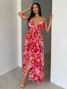 SHEIN SXY Đầm dây hở lưng in hoa gợi cảm dành cho nữ, mùa hè - Nhiều màu - Xem 2