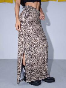 SHEIN Unity 女士豹纹度假侧开叉长款休闲裙超长女装 - 彩色 - 查看 3
