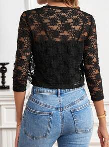 SHEIN Clasi Sheer Lace Scallop Trim Crop Jacket For Summer