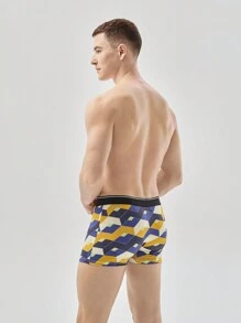Men Breathable Contrast Tape Geo Print Trunk - Multicolor - View 3