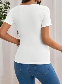 SHEIN Maternity Solid V Neck Casual Tee For Summer