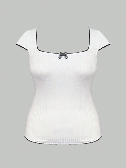 Fairycore Vintage Court Bowknot Ballet Square Neck Plus Size T-Shirt