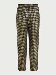 Manfinity VCAY 編織男士時尚彈性腰帶和閃亮金色壓花織物休閒褲 - 黑色 - 查看 2