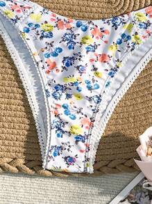 SHEIN Swim 女士夏季沙灘迷你花卉比基尼套裝，隨機圖案 - 彩色 - 查看 4