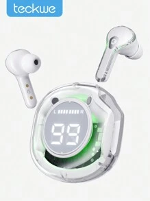 Teckwe Wireless Earbuds,In-Ear Touch Control Multi-Functional Long Battery Life Wireless Earphones With Led Display Compatibility With  Android Phone Laptop - Clear - View 1