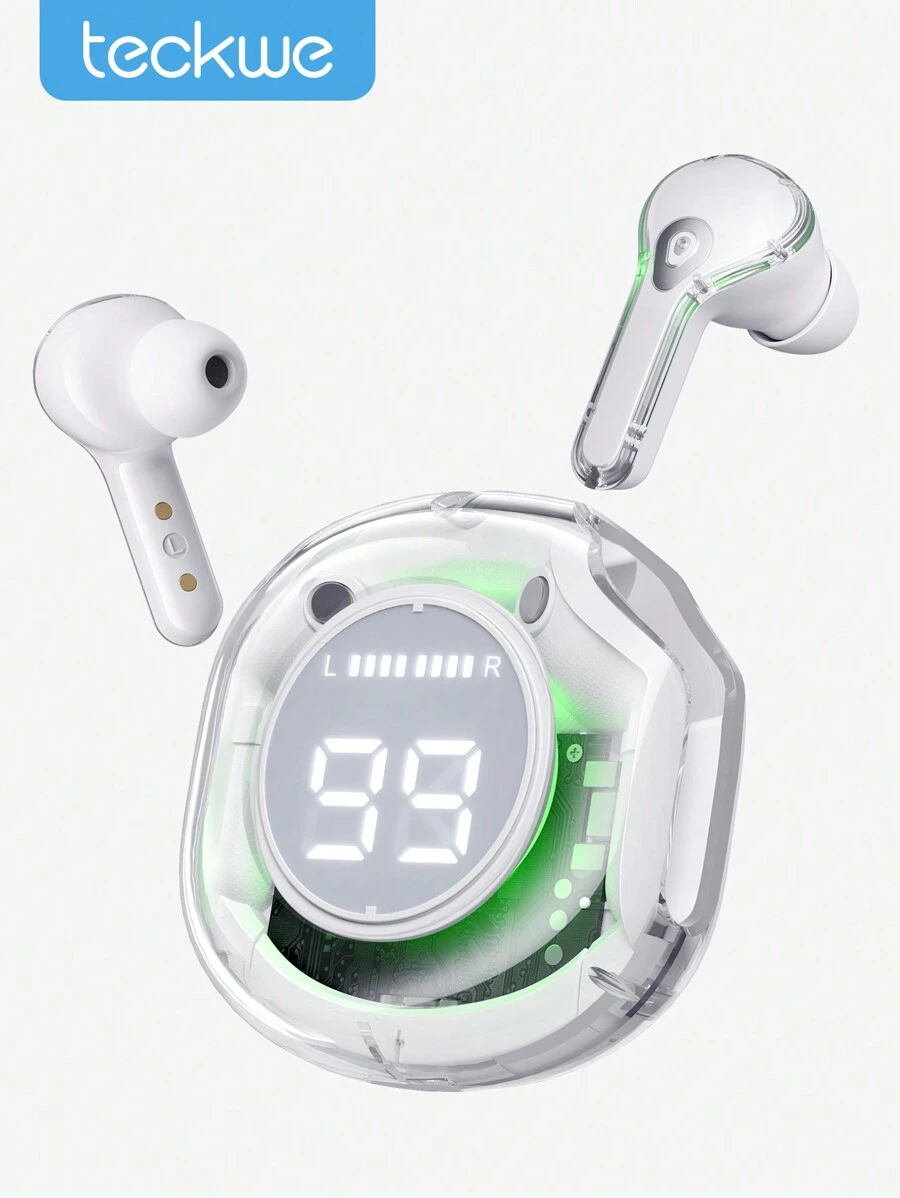 Teckwe Wireless Earbuds,In-Ear Touch Control Multi-Functional Long Battery Life Wireless Earphones With Led Display Compatibility With  Android Phone Laptop - Clear - View 1