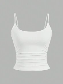 Slaydiva Top casual bianco con spalline strette arricciato -E - Bianco - Visualizzare 3