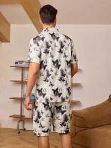 Men Tie Dye Butterfly Print Top & Shorts PJ Set / Pajama Set - Multicolor - View 5