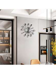 不锈钢餐具北欧风格厨房餐厅个性化金属创意客厅挂钟，简约艺术石英钟，家居装饰，房间装饰礼物生日毕业钟挂钟