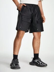 Manfinity NXTstreet Men's Coated Loose Straight Shorts, Suitable For Summer - Black - View 7