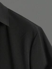 Manfinity Homme 男士休闲纯色短袖衬衫和长裤两件套，春夏季舒适服装 - 黑色 - 查看 4