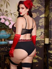 Plus 4pack Eyelash Lace Garter Underwire Lingerie Set - Multicolor - View 2