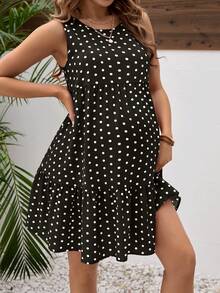 SHEIN Elegant Polka Dot Sleeveless Maternity Party Dress - Black - View 5