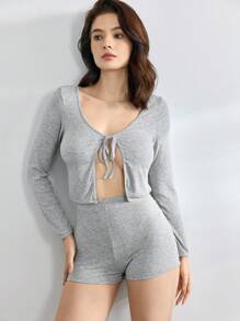 Ocili Áo cà vạt phía trước chắc chắn - Xám - Xem 6